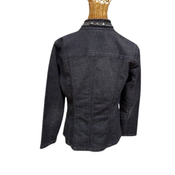 Chico's sequined charcoal gray denim fitted jacket. Size 0. - Picture 6 of 8